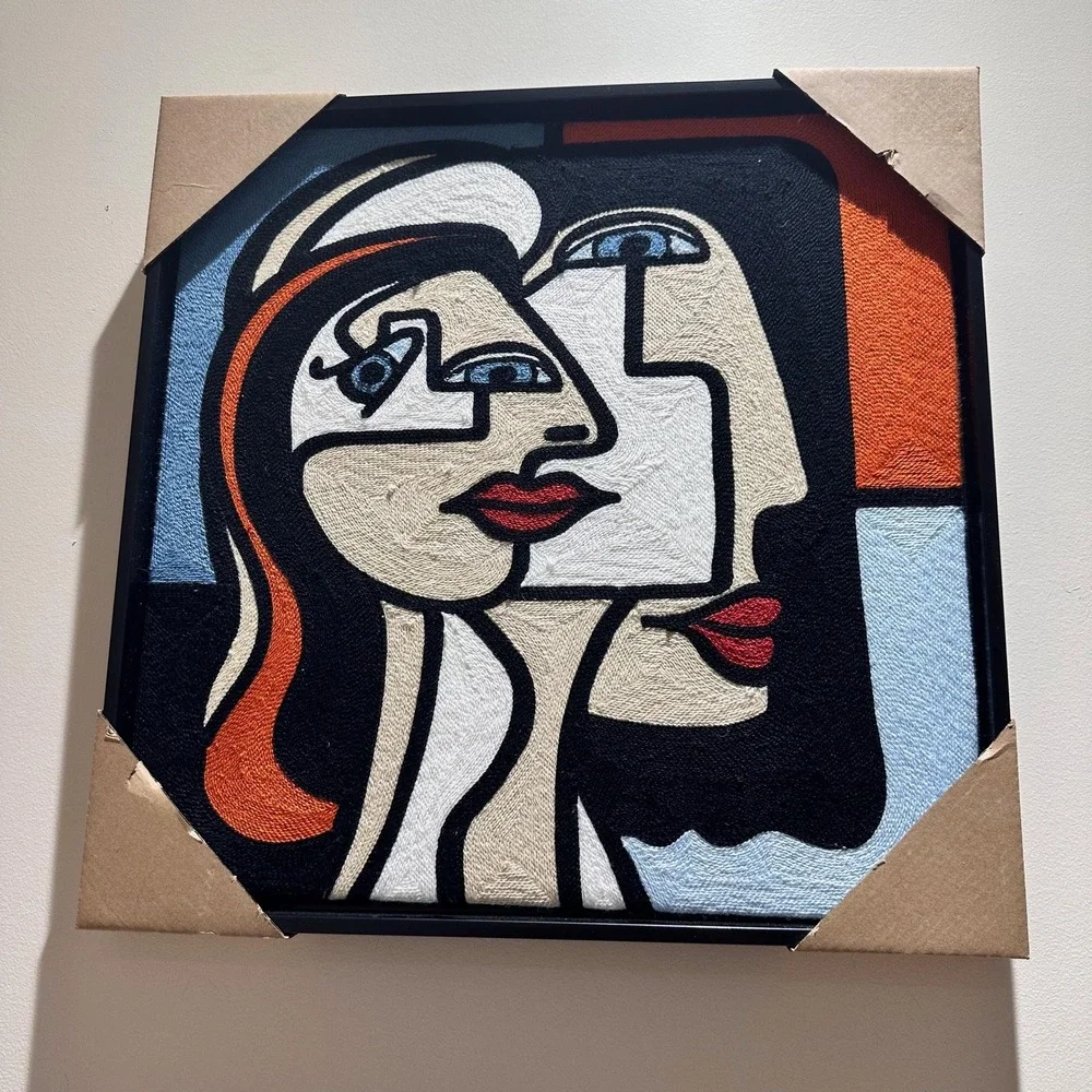 BP Home Framed Embroidered Textile Wall Art Picasso Cubism Face Decor 17